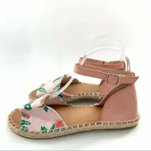 Old navy sandals size 7 pink green canvas tropical palm tree resort Dorsay - Picture 5 of 13